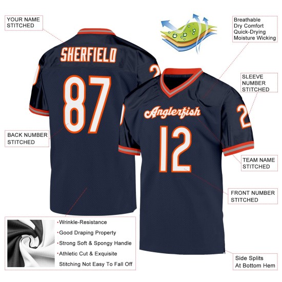 Weiß-Orange Custom Mesh Navy Jersey Throwback Football Authentic Weiß-Orange Custom Mesh Navy Jersey Throwback Football Authentic