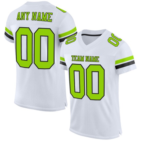 Grün-Schwarzes Fußball-Mesh-Authentisches Weiß-Neon-Trikot Custom Grün-Schwarzes Fußball-Mesh-Authentisches Weiß-Neon-Trikot Custom