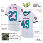 Throwback Teal Authentic Football Trikot Weiß Schwarz-Pink Custom Mesh Throwback Teal Authentic Football Trikot Weiß Schwarz-Pink Custom Mesh