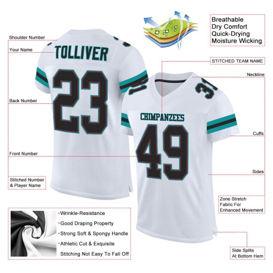 Trikot Authentic Weiß Mesh Football Schwarz-Aqua Custom Trikot Authentic Weiß Mesh Football Schwarz-Aqua Custom