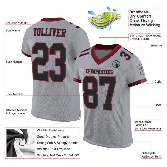 Mesh Custom Schwarz-Burgund Grau Authentic Jersey Football Mesh Custom Schwarz-Burgund Grau Authentic Jersey Football