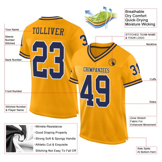 Fußballtrikot Throwback Mesh Custom Navy-Weiß Authentic Gold Fußballtrikot Throwback Mesh Custom Navy-Weiß Authentic Gold