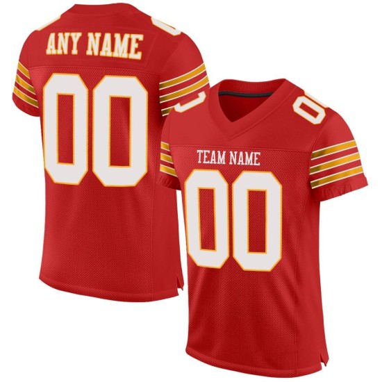 Weiß-Gold Mesh Fußball Custom Authentic Jersey Scarlet Weiß-Gold Mesh Fußball Custom Authentic Jersey Scarlet