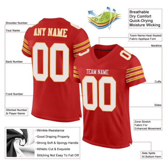 Weiß-Gold Mesh Fußball Custom Authentic Jersey Scarlet Weiß-Gold Mesh Fußball Custom Authentic Jersey Scarlet