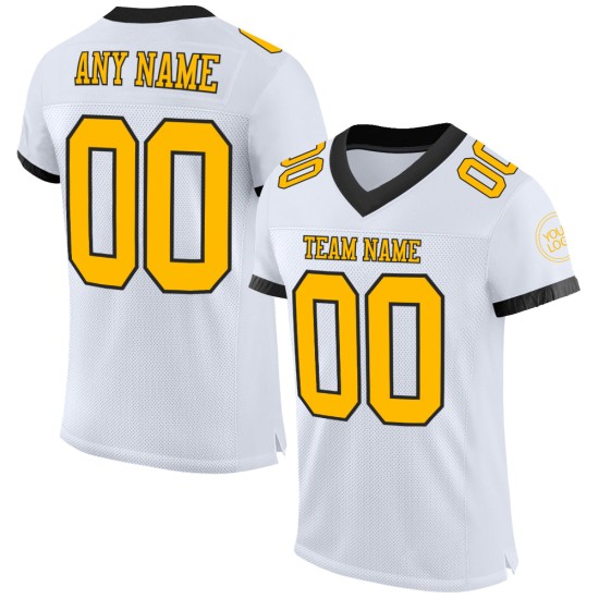 Authentisches Fußballtrikot Mesh Weiß Gold-Schwarz Custom Authentisches Fußballtrikot Mesh Weiß Gold-Schwarz Custom