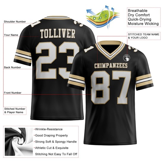 Weiß-Vegas Authentic Gold Custom Mesh Jersey Schwarz Fußball Weiß-Vegas Authentic Gold Custom Mesh Jersey Schwarz Fußball