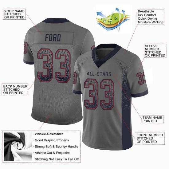 Jersey Fashion Grau Custom Mesh Drift Football Marineblau-Rot Jersey Fashion Grau Custom Mesh Drift Football Marineblau-Rot