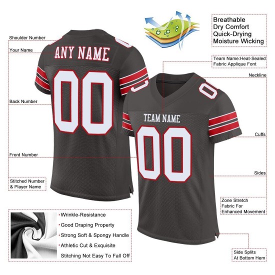 Weiß-Rotes Jersey Authentic Mesh Custom Pewter Football Weiß-Rotes Jersey Authentic Mesh Custom Pewter Football