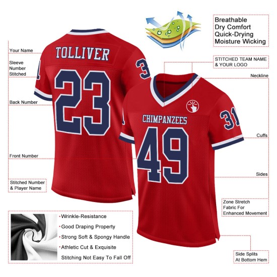 Mesh Authentic Red Custom Navy-Weiß Fußballtrikot Throwback Mesh Authentic Red Custom Navy-Weiß Fußballtrikot Throwback