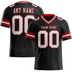 Benutzerdefiniertes weiß-rotes authentisches schwarzes Mesh-Fußballtrikot Benutzerdefiniertes weiß-rotes authentisches schwarzes Mesh-Fußballtrikot