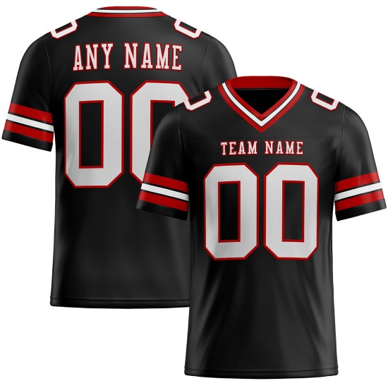 Benutzerdefiniertes weiß-rotes authentisches schwarzes Mesh-Fußballtrikot Benutzerdefiniertes weiß-rotes authentisches schwarzes Mesh-Fußballtrikot