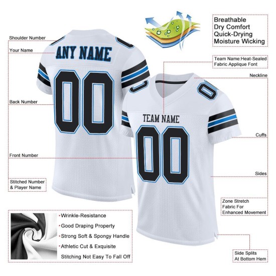 Fußball Custom Mesh Authentic Black-Panther Weiß Blau Trikot Fußball Custom Mesh Authentic Black-Panther Weiß Blau Trikot