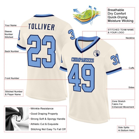 Mesh Football Blau-Marineblau Creme Custom Light Jersey Authentic Throwback Mesh Football Blau-Marineblau Creme Custom Light Jersey Authentic Throwback