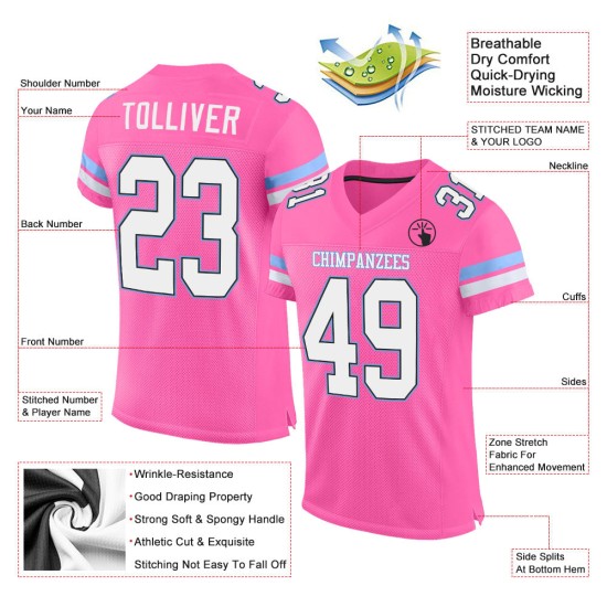 Custom Jersey Authentic Mesh Weiß-Hell Fußball Blau Rosa Custom Jersey Authentic Mesh Weiß-Hell Fußball Blau Rosa