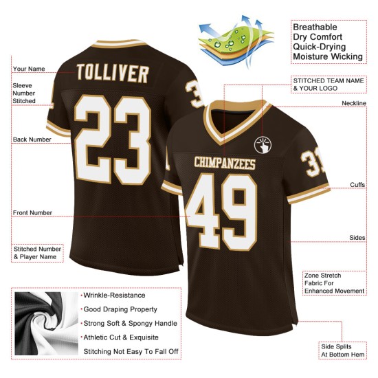 Authentisches Mesh-Trikot Custom Throwback Gold Weiß-Altbraun Fußball Authentisches Mesh-Trikot Custom Throwback Gold Weiß-Altbraun Fußball