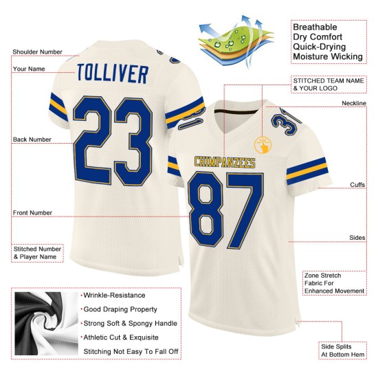 Fußball Authentic Mesh Trikot Creme Custom Royal-Gold