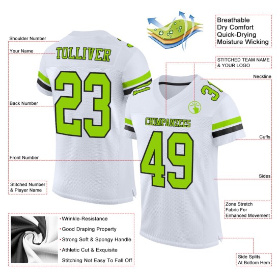 Grün-Schwarzes Fußball-Mesh-Authentisches Weiß-Neon-Trikot Custom Grün-Schwarzes Fußball-Mesh-Authentisches Weiß-Neon-Trikot Custom