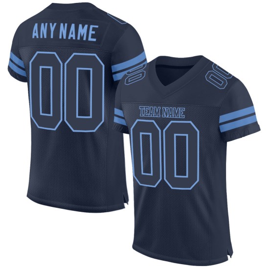 Authentischer, individueller Fußball aus marineblauem Mesh-Jersey in Hellblau Authentischer, individueller Fußball aus marineblauem Mesh-Jersey in Hellblau