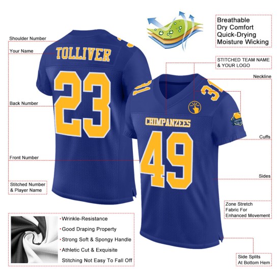 Gold-Weißes Trikot Custom Football Royal Authentic Mesh Gold-Weißes Trikot Custom Football Royal Authentic Mesh