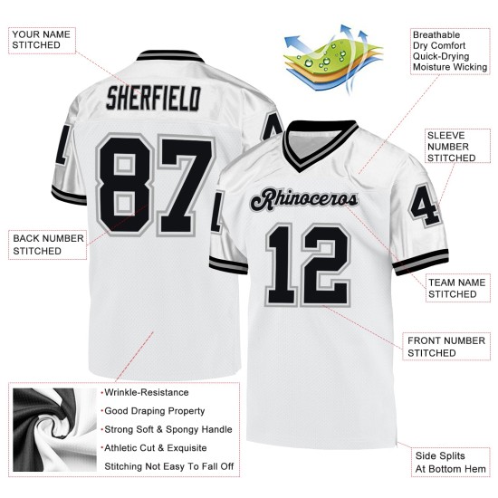 Authentic Mesh Custom Jersey Throwback Football Schwarz-Grau Weiß Authentic Mesh Custom Jersey Throwback Football Schwarz-Grau Weiß