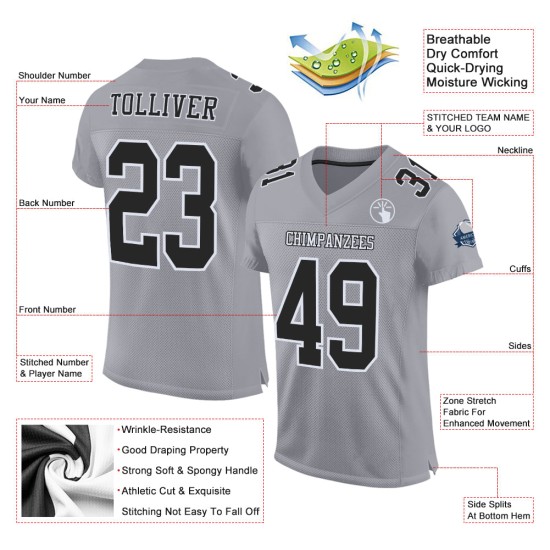 Schwarz-Weiß-Grau Authentic Custom Mesh Jersey Fußball Schwarz-Weiß-Grau Authentic Custom Mesh Jersey Fußball