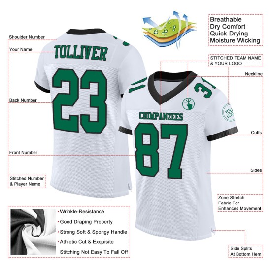 Grün-Schwarzes Football Kelly Custom Mesh Authentic Jersey Weiß Grün-Schwarzes Football Kelly Custom Mesh Authentic Jersey Weiß