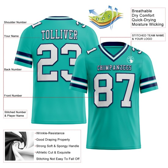 Weiß-Navy Aqua Authentic Jersey Mesh Custom Football Weiß-Navy Aqua Authentic Jersey Mesh Custom Football