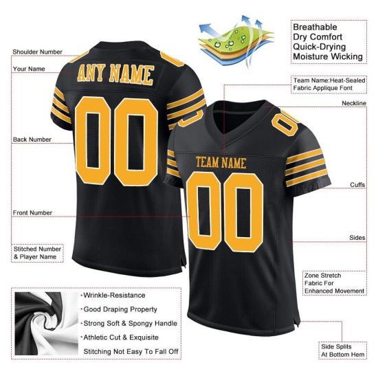 Mesh-Trikot Gold-Weiß Schwarz Custom Authentic Football Mesh-Trikot Gold-Weiß Schwarz Custom Authentic Football