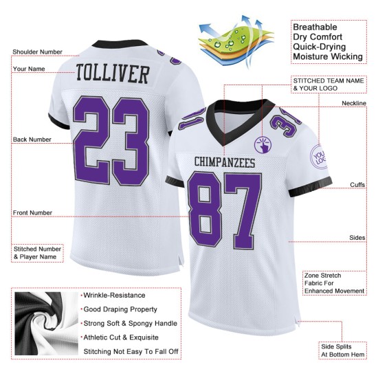 Lila Custom Football Grau-Schwarz Authentic Mesh Jersey Weiß Lila Custom Football Grau-Schwarz Authentic Mesh Jersey Weiß