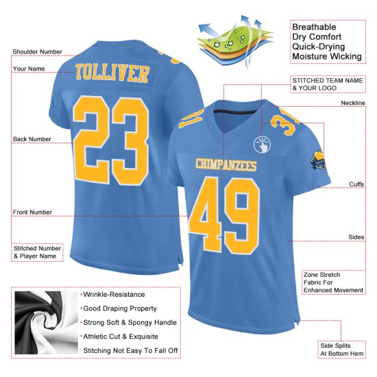 Benutzerdefiniertes authentisches Trikot Blau Gold-Weiß Football Mesh Light Benutzerdefiniertes authentisches Trikot Blau Gold-Weiß Football Mesh Light