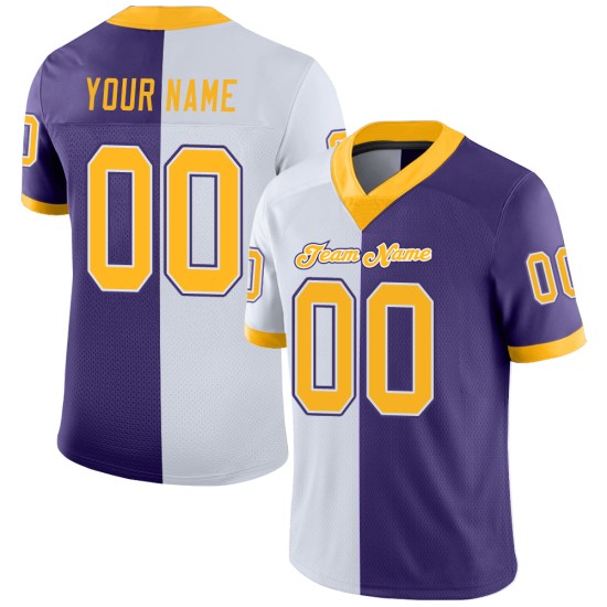 Lila Jersey Custom Mesh Split Fashion Gold-Weiß Fußball Lila Jersey Custom Mesh Split Fashion Gold-Weiß Fußball