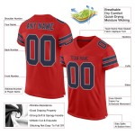 Benutzerdefiniertes graues Fußballtrikot aus authentischem Mesh in Marineblau und Hellscharlachrot Benutzerdefiniertes graues Fußballtrikot aus authentischem Mesh in Marineblau und Hellscharlachrot