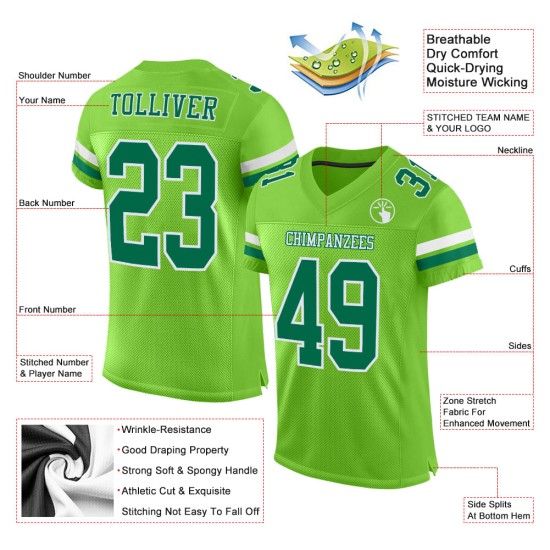 Football Neon Authentic Trikot Kelly Mesh Custom Grün-Weiß Grün Football Neon Authentic Trikot Kelly Mesh Custom Grün-Weiß Grün