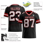 Benutzerdefiniertes weiß-rotes authentisches schwarzes Mesh-Fußballtrikot Benutzerdefiniertes weiß-rotes authentisches schwarzes Mesh-Fußballtrikot