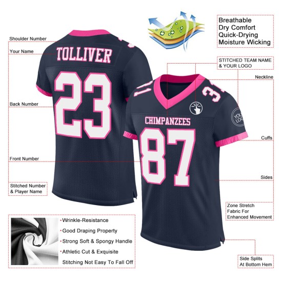 Jersey Mesh Navy Weiß-Rosa Custom Football Authentic Jersey Mesh Navy Weiß-Rosa Custom Football Authentic