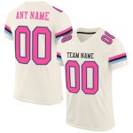 Authentisches Creme-Pink-Fußballtrikot Mesh Schwarz-Hellblau Authentisches Creme-Pink-Fußballtrikot Mesh Schwarz-Hellblau